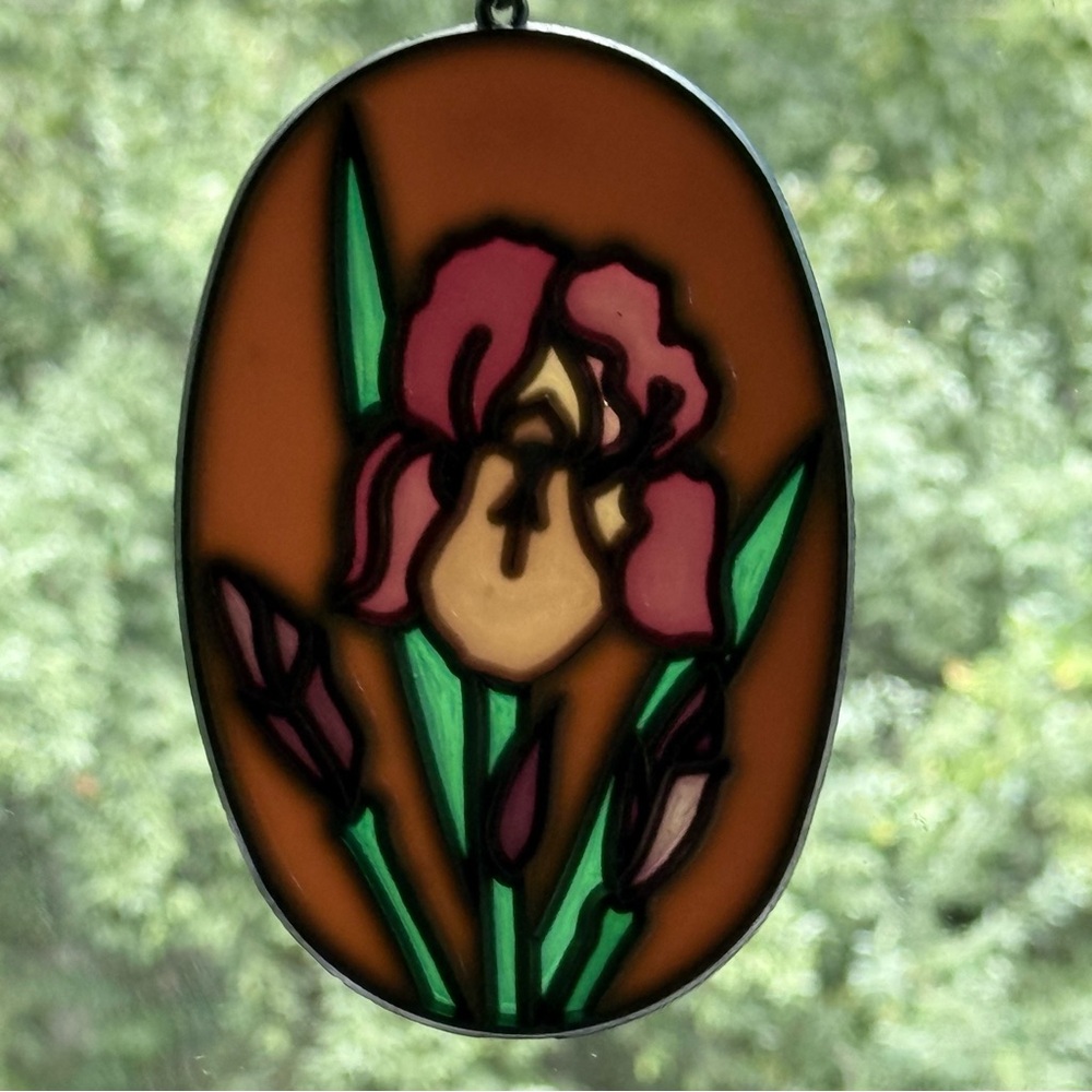 Vintage Stained Glass Iris Suncatcher  Window Hanging Home Decor Collectibles